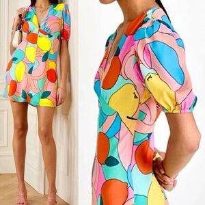 Women's Mini Dress Staud Milla in Citrus Kaleidoscope Size 00 $265 Spring Outfit